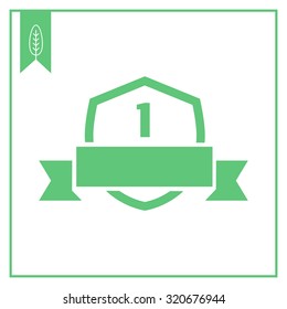 Icon of first place shield badge with ribbon 