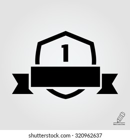 Icon of first place shield badge with ribbon 