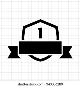 Icon of first place shield badge with ribbon 