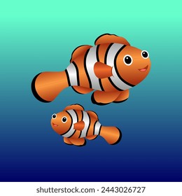 Icon fish cartoon sea animal water. Vector orange fish in the water.