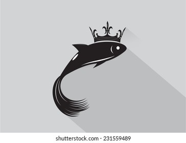 icon. Fish with a crown black and gray color