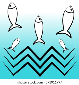 Icon of Fish jumping to the water. Vector illustration