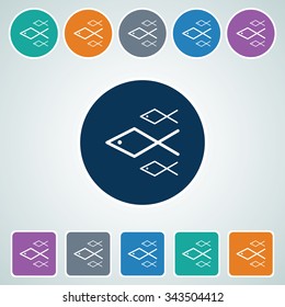 Icon of Fish in Multi Color Circle & Square Shape. Eps-10.