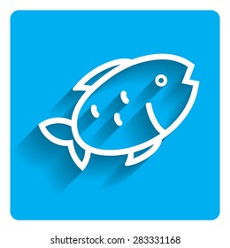 Icon of fish on bright blue background