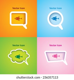 icon of fish on four kinds of speech bubble with four different color beautiful background. Eps-10.