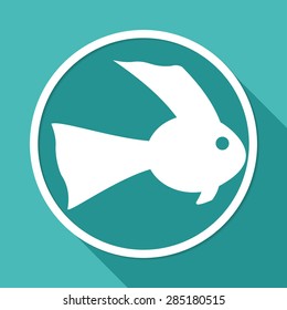 Icon Fish on white circle with a long shadow