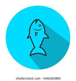 Icon fish simple vector. Fish icon design on blue bright background with shadow. Vector fish icon symbol design. Vector illustration.