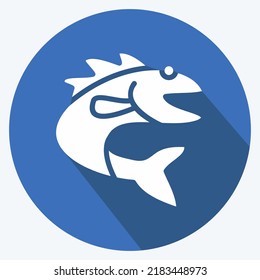 Icon Fish. suitable for Meat. long shadow style. simple design editable. design template vector. simple illustration