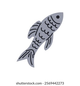 Icon Fish Vector, Cute fish vector, flat fish hand drawn illustration isolate on white. Sea food ,health diet omega 3 .