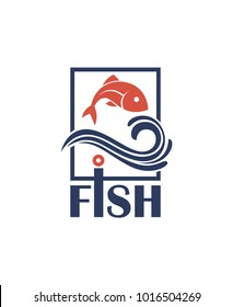 icon with fish, waves and frame