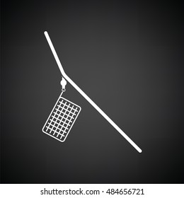 Icon of  fishing feeder net. Black background with white. Vector illustration.