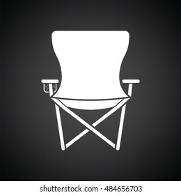 Icon of Fishing folding chair. Black background with white. Vector illustration.