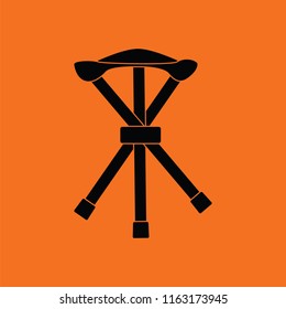 Icon of Fishing folding chair. Orange background with black. Vector illustration.