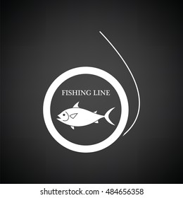 Icon of fishing line. Black background with white. Vector illustration.