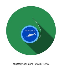 Icon Of Fishing Line. Flat Circle Stencil Design With Long Shadow. Vector Illustration.
