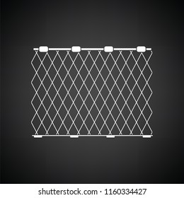 Icon of Fishing net . Black background with white. Vector illustration.