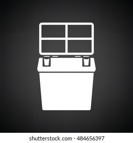 Icon of Fishing opened box. Black background with white. Vector illustration.