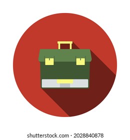 Icon Of Fishing Opened Box. Flat Circle Stencil Design With Long Shadow. Vector Illustration.
