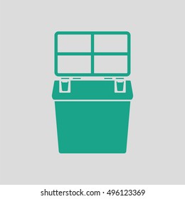Icon of Fishing opened box. Gray background with green. Vector illustration.