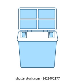 Icon Of Fishing Opened Box. Thin Line With Blue Fill Design. Vector Illustration.
