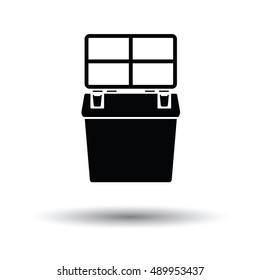 Icon of Fishing opened box. White background with shadow design. Vector illustration.
