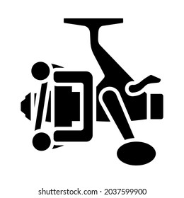 Icon Of Fishing Reel. Black Stencil Design. Vector Illustration.