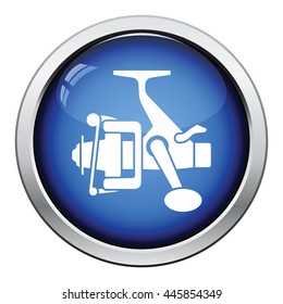 Icon of Fishing reel . Glossy button design. Vector illustration.
