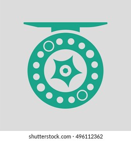 Icon of Fishing reel . Gray background with green. Vector illustration.