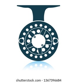 Icon of Fishing reel . Shadow reflection design. Vector illustration.