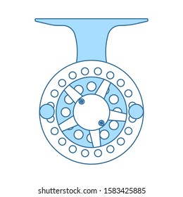 Icon Of Fishing Reel. Thin Line With Blue Fill Design. Vector Illustration.