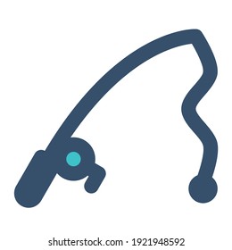 icon fishing rod using filled line style and blue color