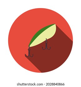 Icon Of Fishing Spoon. Flat Circle Stencil Design With Long Shadow. Vector Illustration.