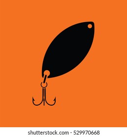 Icon of Fishing spoon. Orange background with black. Vector illustration.