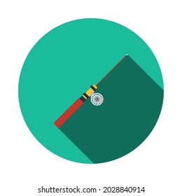 Icon Of Fishing Winter Tackle. Flat Circle Stencil Design With Long Shadow. Vector Illustration.