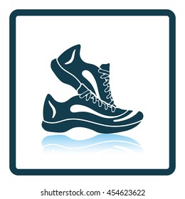 Icon of Fitness sneakers. Shadow reflection design. Vector illustration.