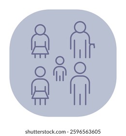 Icon of five simple line drawings of individuals representing different age groups including children, adults, and seniors