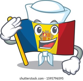 An icon of flag andorra Scroll Sailor cartoon character wearing hat
