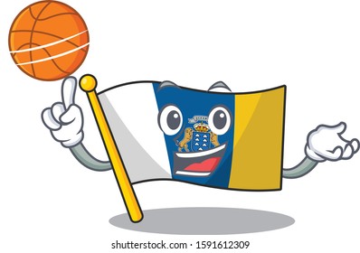 An icon of flag canary island Scroll cartoon character playing basketball