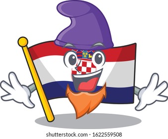 An icon of flag croatia Scroll cartoon character dressed as an Elf