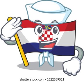 An icon of flag croatia Scroll Sailor cartoon character wearing hat