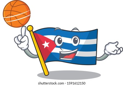 An icon of flag cuba Scroll cartoon character playing basketball