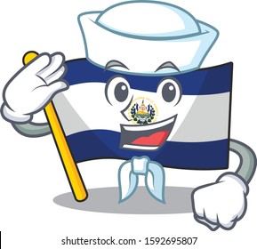 An icon of flag el salvador Scroll Sailor cartoon character wearing hat