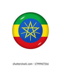 Icon flag of Ethiopia . Round glossy flag. Vector illustration. EPS 10