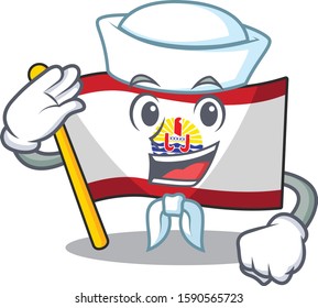An icon of flag french polynesia Scroll Sailor cartoon character wearing hat