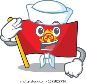 An icon of flag kyrgyzstan Scroll Sailor cartoon character wearing hat