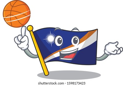 An icon of flag marshall island Scroll cartoon character playing basketball