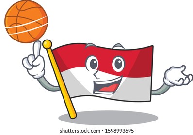 An icon of flag monaco Scroll cartoon character playing basketball