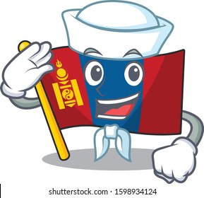 An icon of flag mongolia Scroll Sailor cartoon character wearing hat