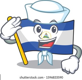 An icon of flag nicaragua Scroll Sailor cartoon character wearing hat