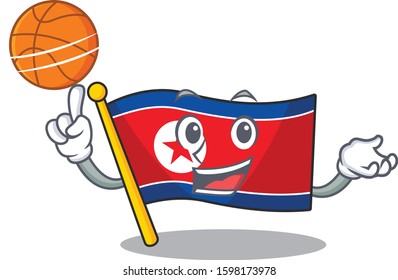 An icon of flag north korea Scroll cartoon character playing basketball